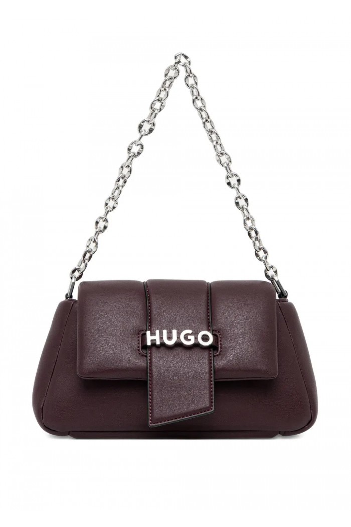 Chain-handle shoulder bag with logo closure