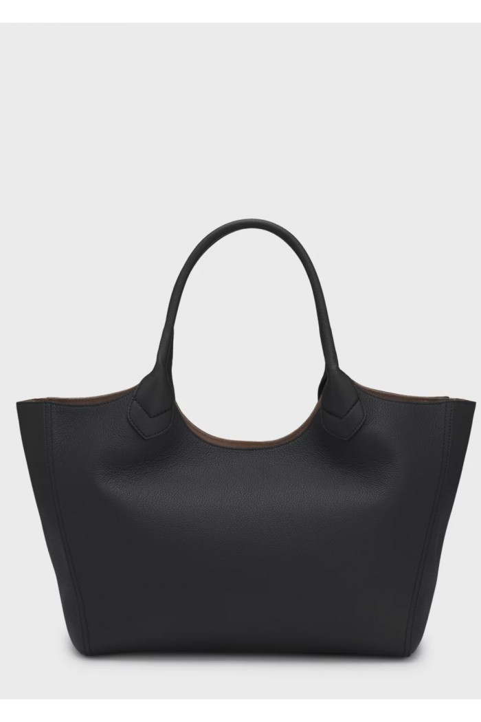 Tote bag in grained leather with logo lettering