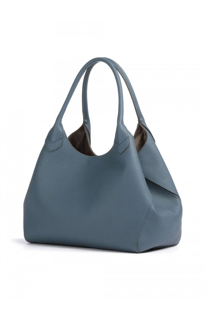 Tote bag in grained leather with logo lettering