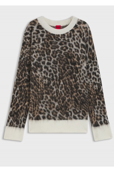 Loose-fit knitted sweater with leopard jacquard