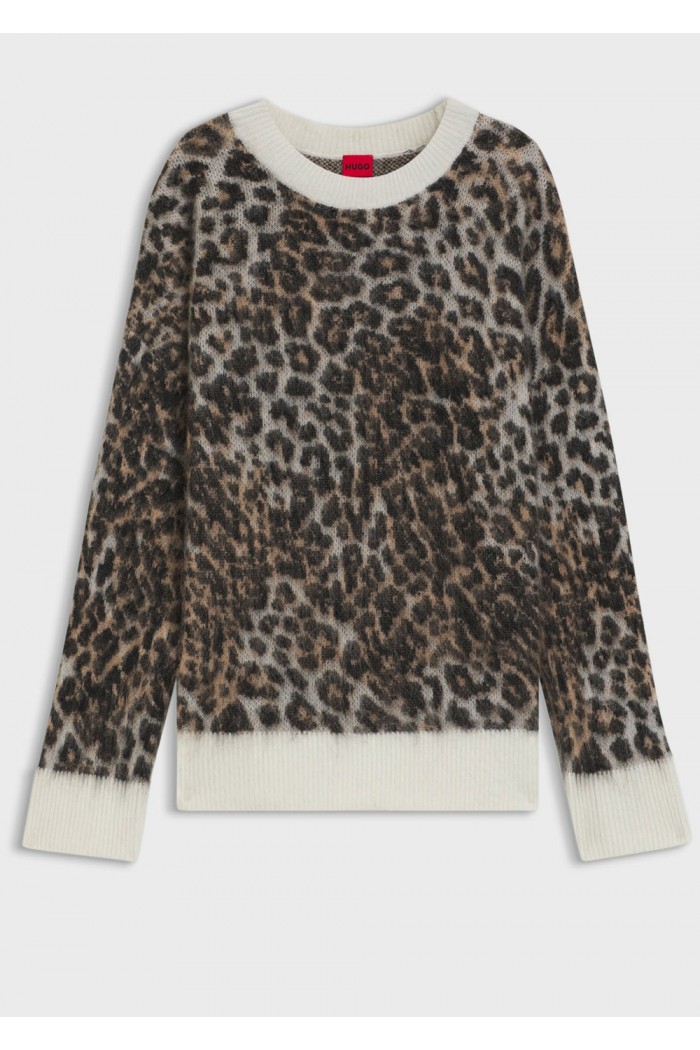 Loose-fit knitted sweater with leopard jacquard