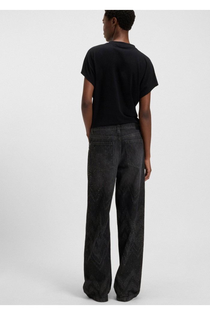 Wide-leg jeans in crystal-embellished black denim