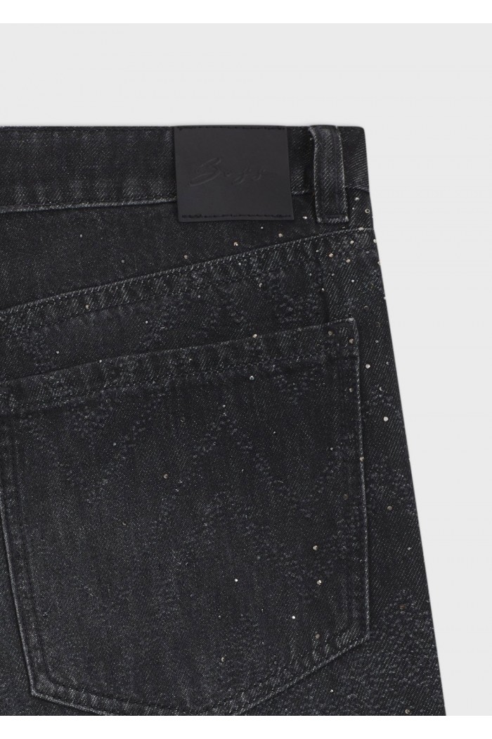 Wide-leg jeans in crystal-embellished black denim