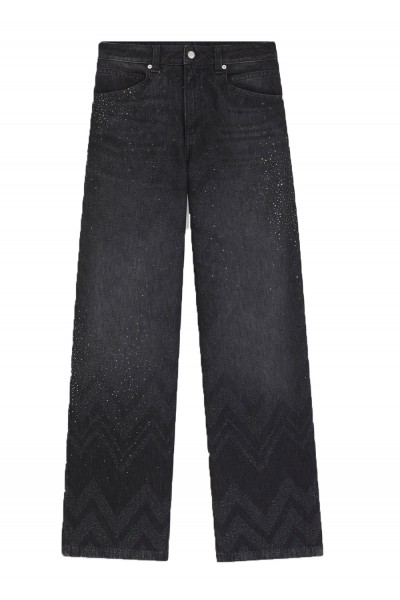 Wide-leg jeans in crystal-embellished black denim