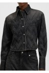 Cropped regular-fit blouse in crystal-embellished denim