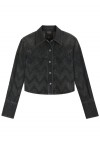 Cropped regular-fit blouse in crystal-embellished denim