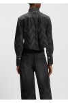 Cropped regular-fit blouse in crystal-embellished denim