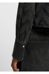 Cropped regular-fit blouse in crystal-embellished denim