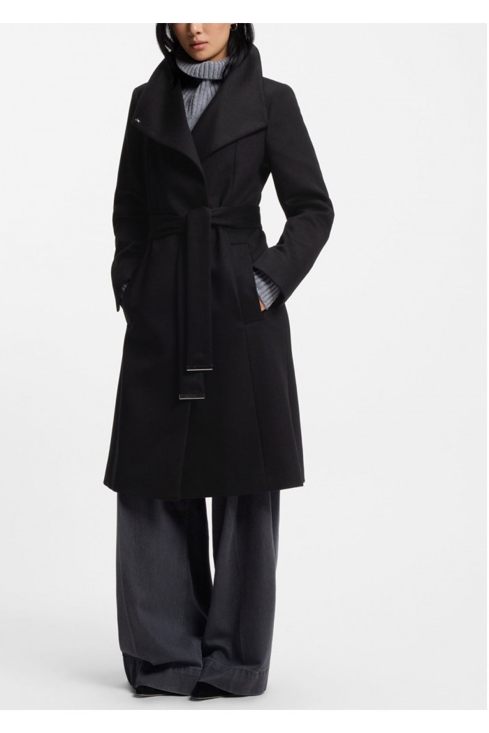 Belted coat in virgin wool and cashmere