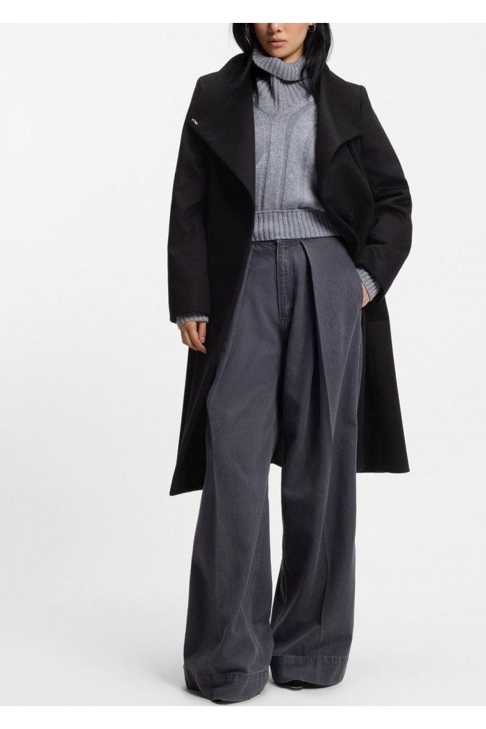 Belted coat in virgin wool and cashmere