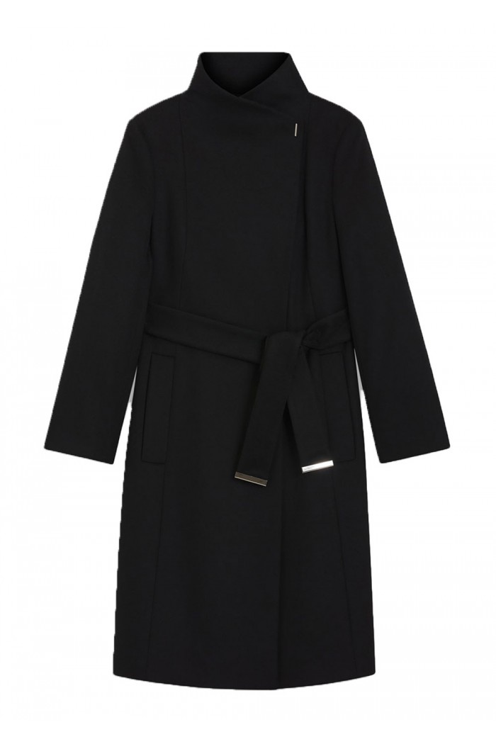 Belted coat in virgin wool and cashmere