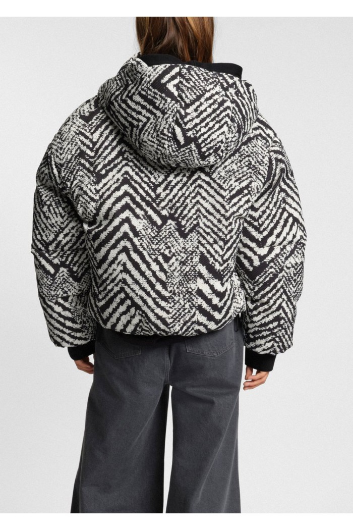 Water-repellent hooded jacket with herringbone print