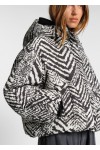Water-repellent hooded jacket with herringbone print