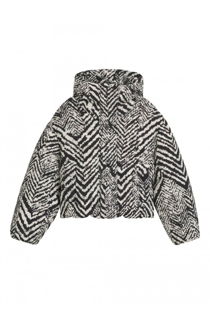 Water-repellent hooded jacket with herringbone print