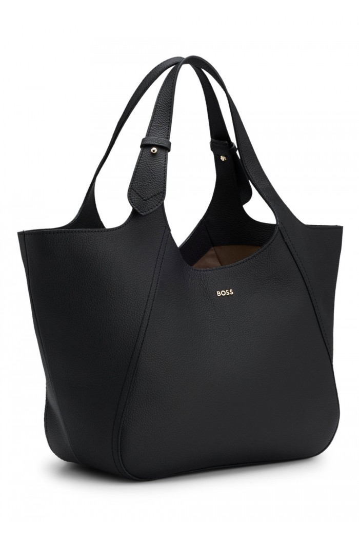 Grained-leather tote bag with logo lettering