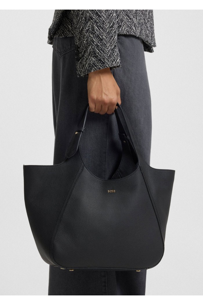 Grained-leather tote bag with logo lettering