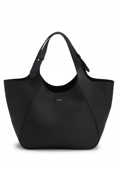 Grained-leather tote bag with logo lettering