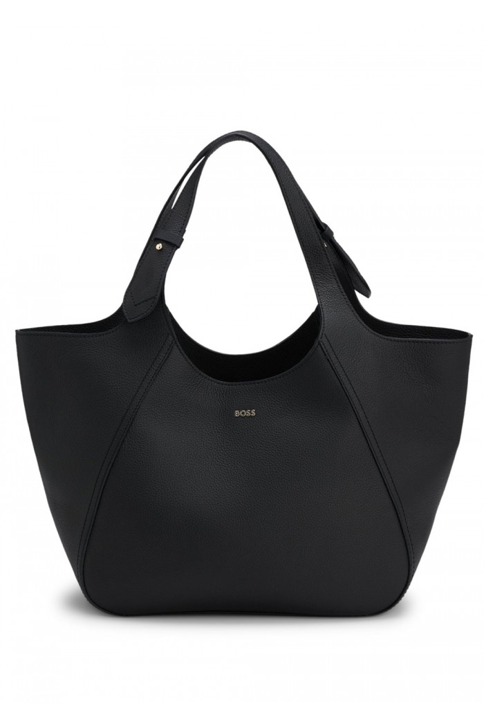 Grained-leather tote bag with logo lettering
