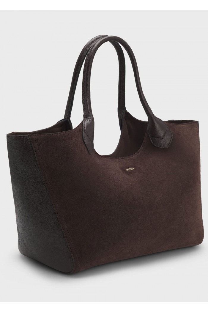 Leather tote bag with logo lettering