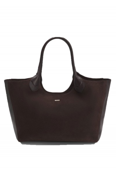Leather tote bag with logo lettering