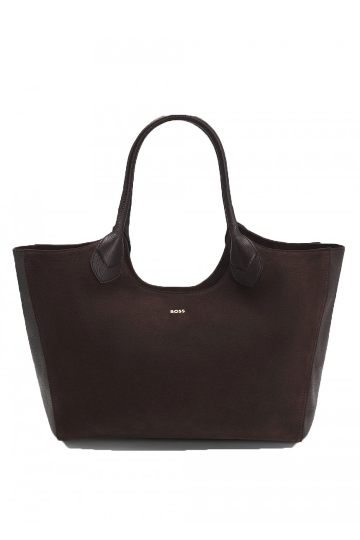 Leather tote bag with logo lettering