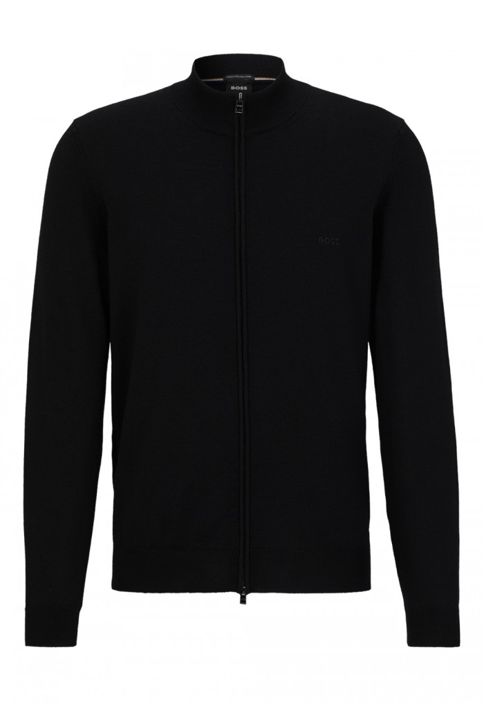 VIRGIN-WOOL REGULAR-FIT CARDIGAN WITH EMBROIDERED LOGO