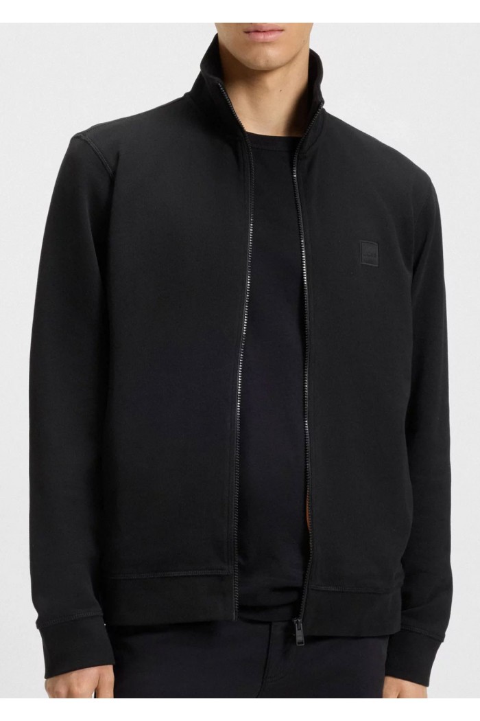 Zip-up jacket in cotton terry with logo badge