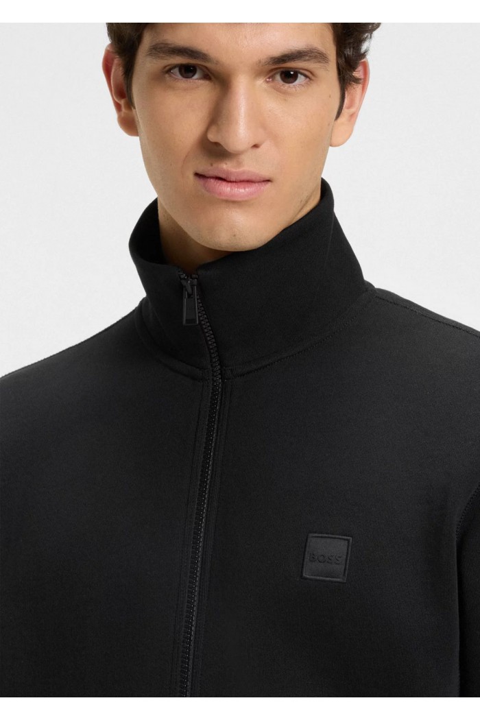 Zip-up jacket in cotton terry with logo badge