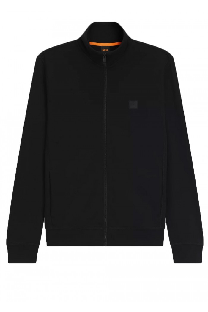 Zip-up jacket in cotton terry with logo badge
