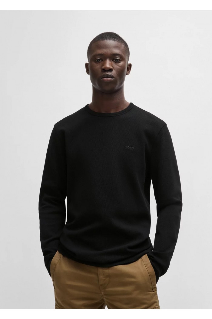 Cotton-blend T-shirt with waffle structure