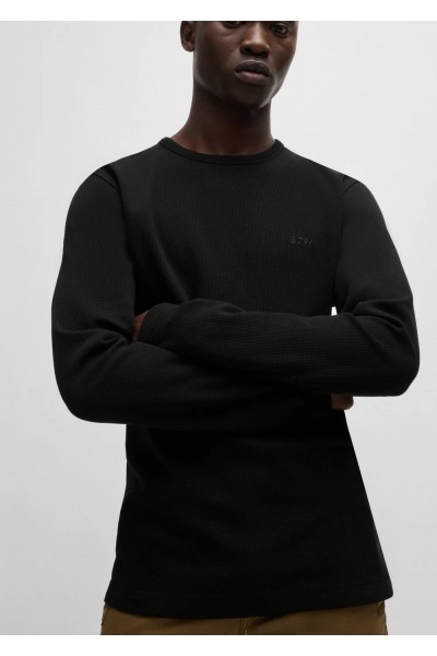 Cotton-blend T-shirt with waffle structure