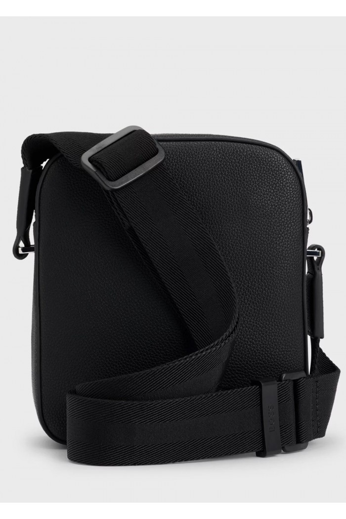 Grained faux-leather reporter bag with logo trim