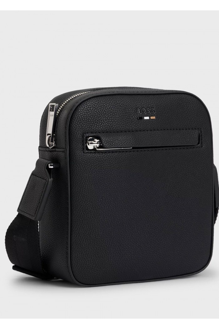 Grained faux-leather reporter bag with logo trim