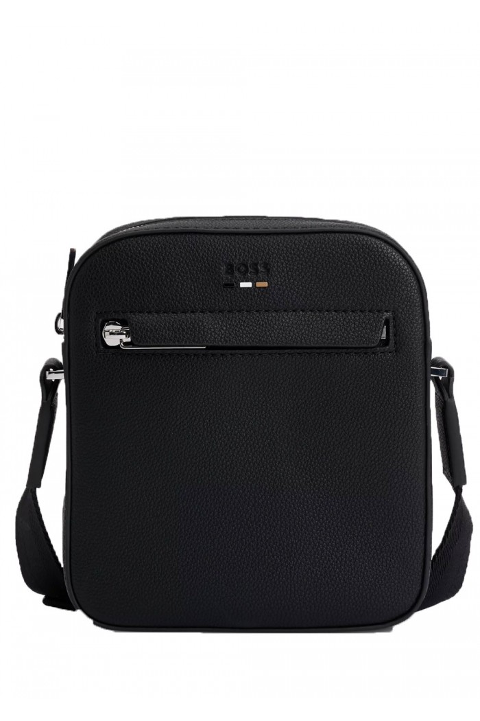 Grained faux-leather reporter bag with logo trim