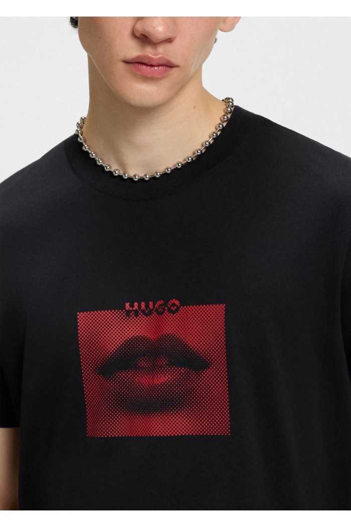 Cotton-jersey T-shirt with lip artwork