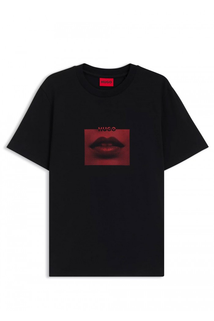 Cotton-jersey T-shirt with lip artwork