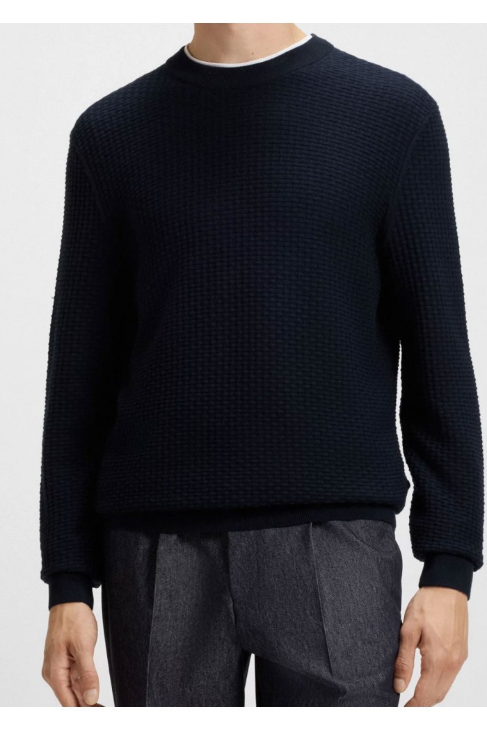 Cotton sweater with mixed structures
