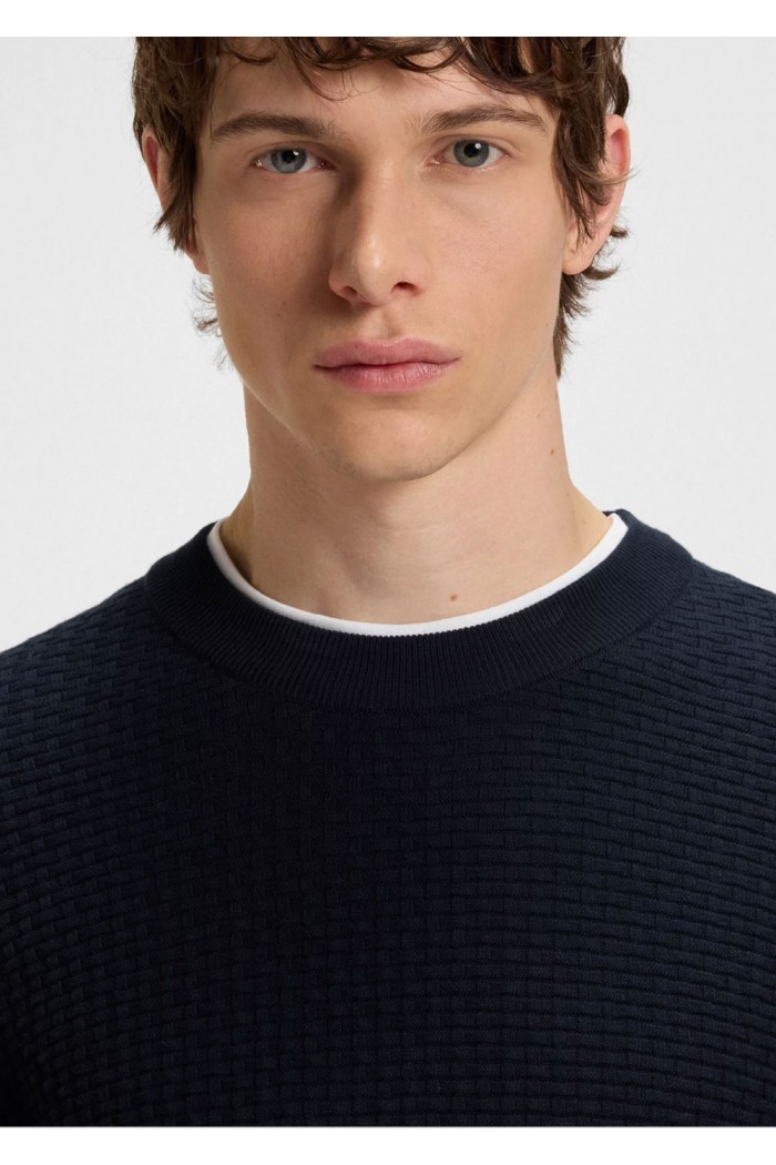 Cotton sweater with mixed structures
