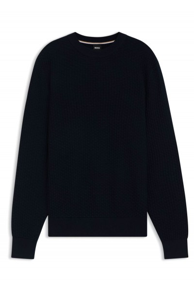 Cotton sweater with mixed structures