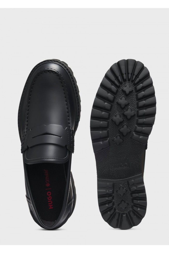 Leather loafers with lug outsole