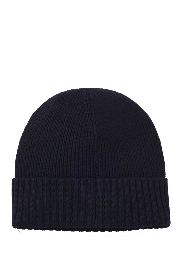 Rib-knit virgin-wool beanie with logo plaque