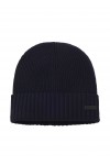 Rib-knit virgin-wool beanie with logo plaque
