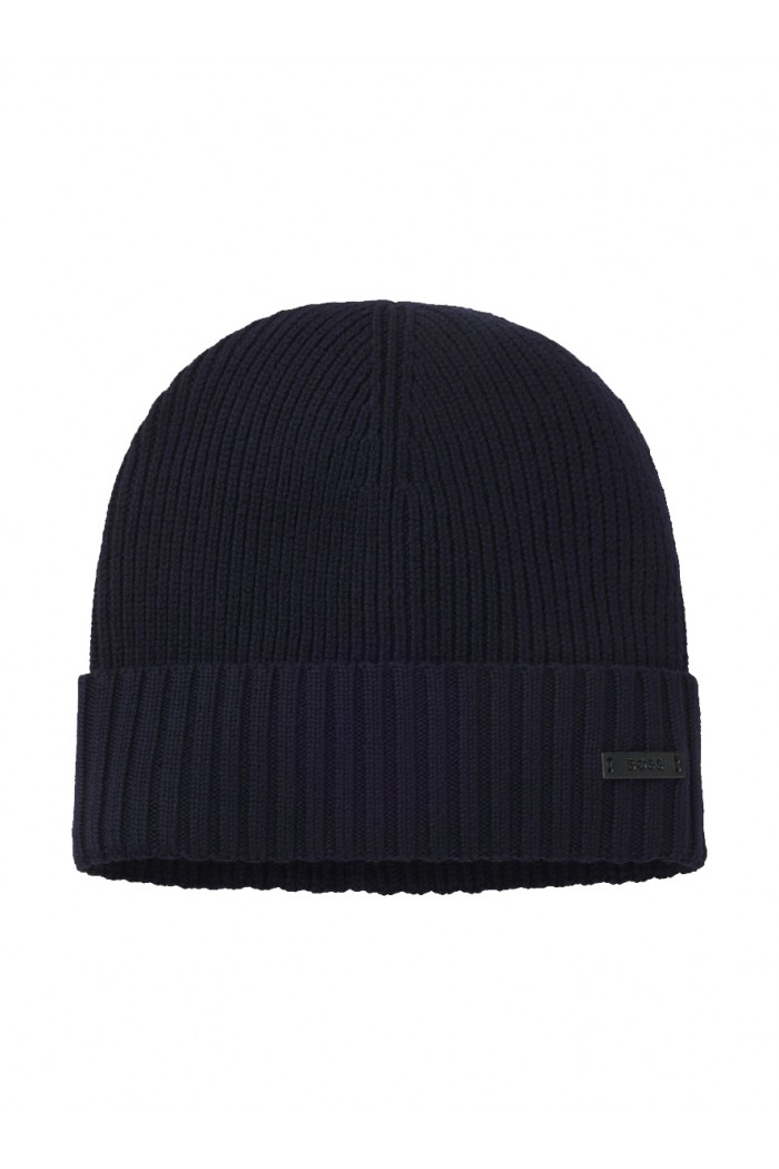 Rib-knit virgin-wool beanie with logo plaque