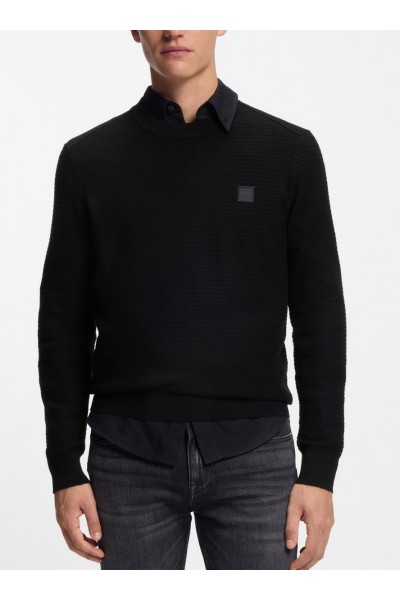 Cotton-piqué sweater with logo patch