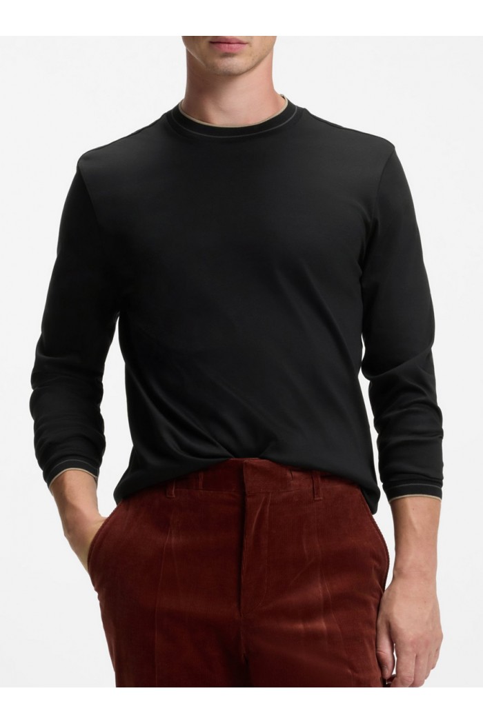 Long-sleeved T-shirt in mercerized cotton with contrast trim