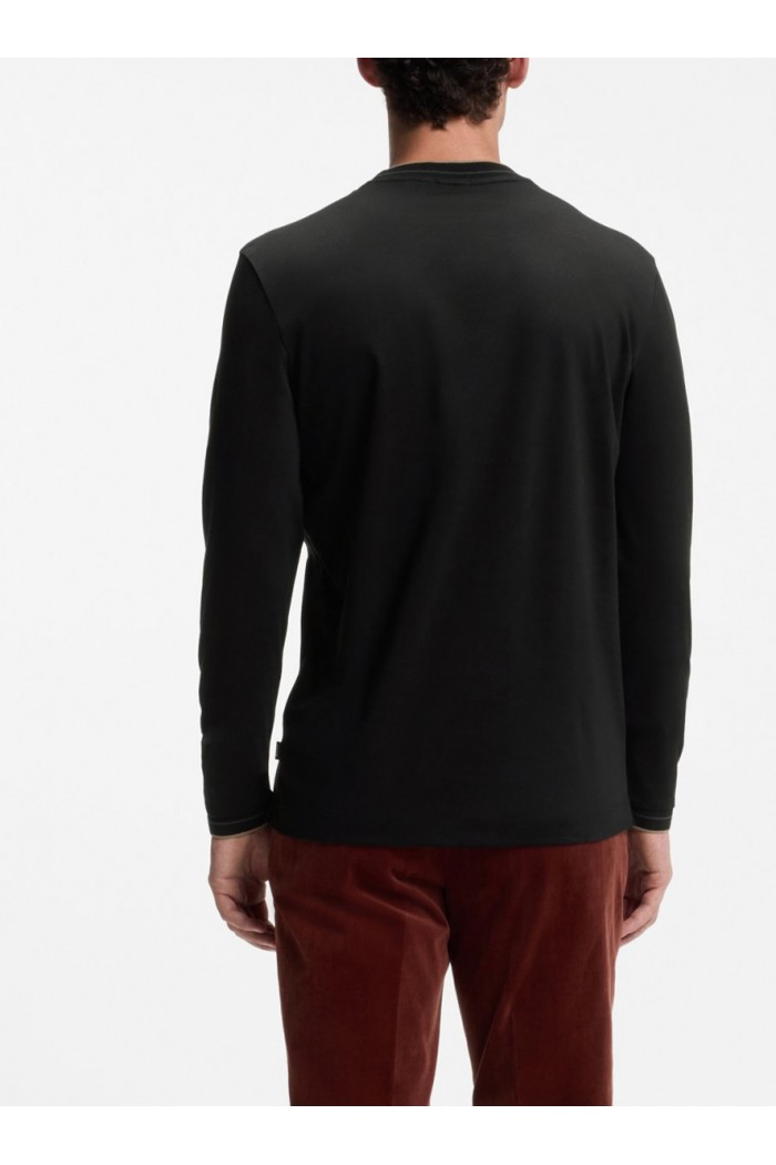 Long-sleeved T-shirt in mercerized cotton with contrast trim