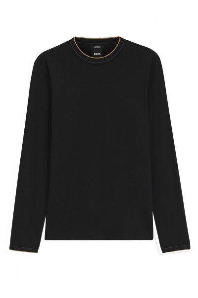 Long-sleeved T-shirt in mercerized cotton with contrast trim