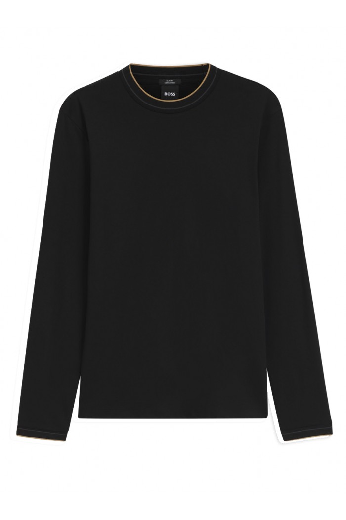 Long-sleeved T-shirt in mercerized cotton with contrast trim