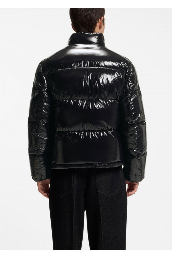 Glossy water-repellent puffer jacket with tonal logo