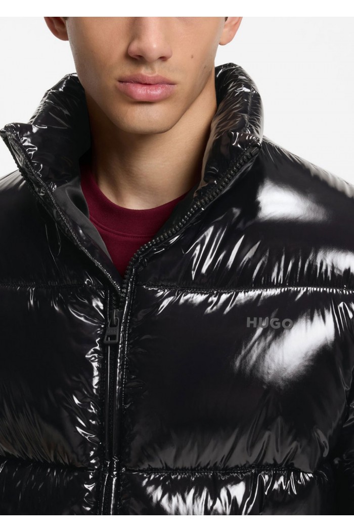 Glossy water-repellent puffer jacket with tonal logo